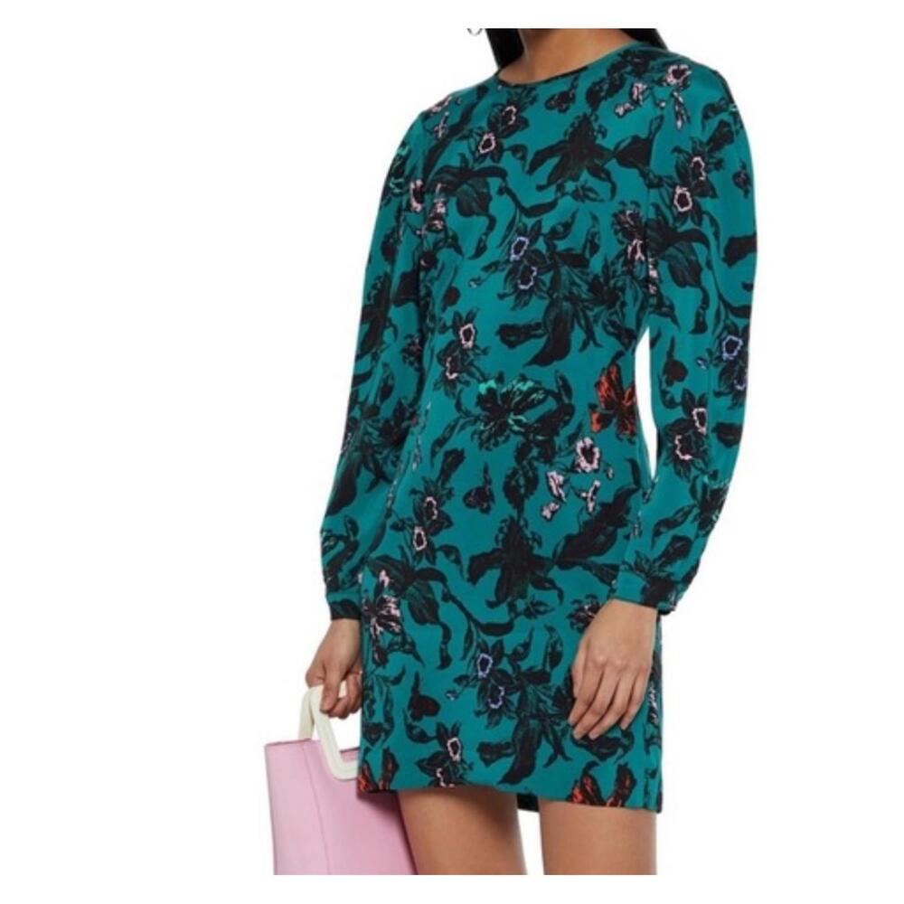 DIANE VON FURSTENBERG green collins floral long sleeve mini dress sz 8